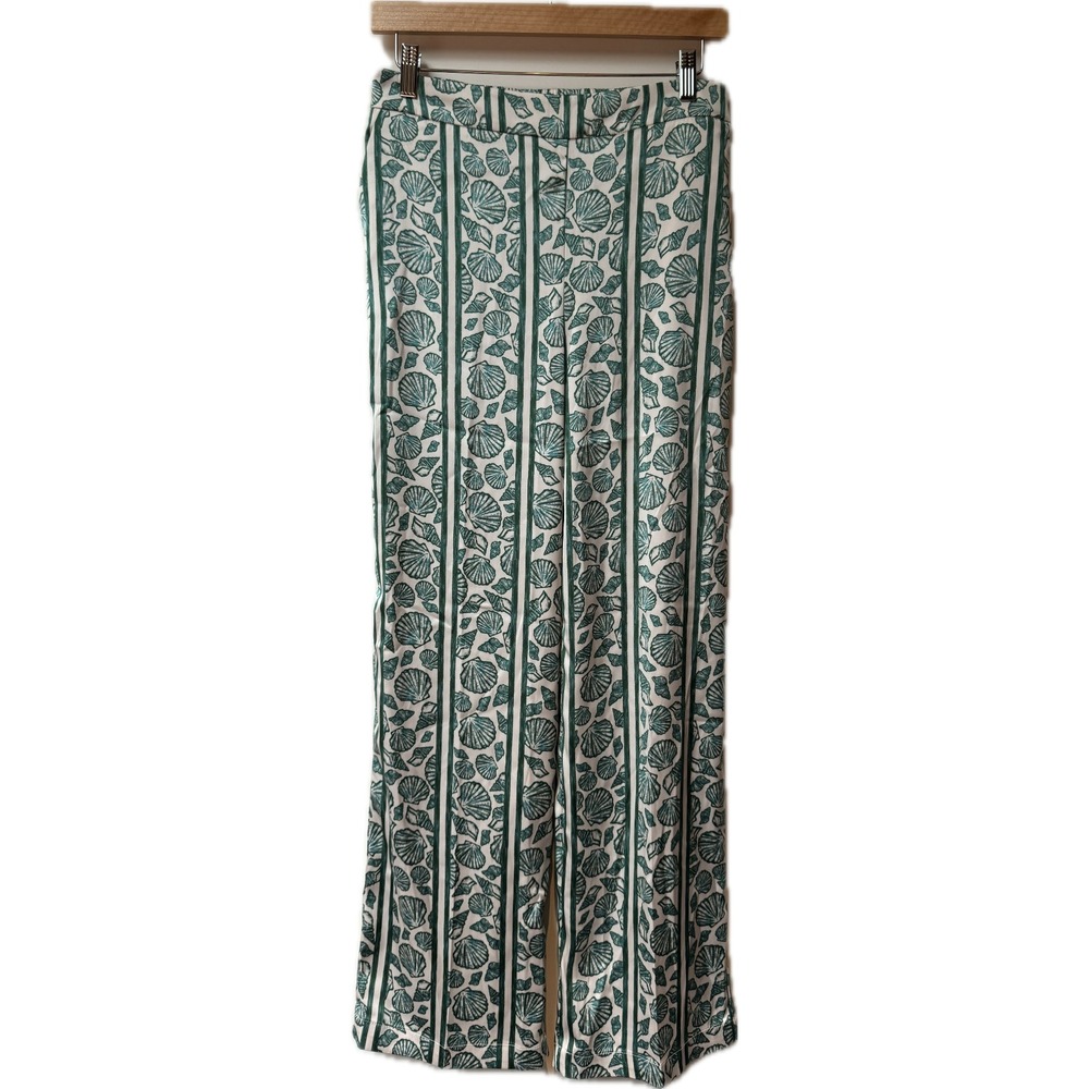 Rachel Zoe Wide Leg Tropical Green and White Beach Vacation Resort Pants Sz S